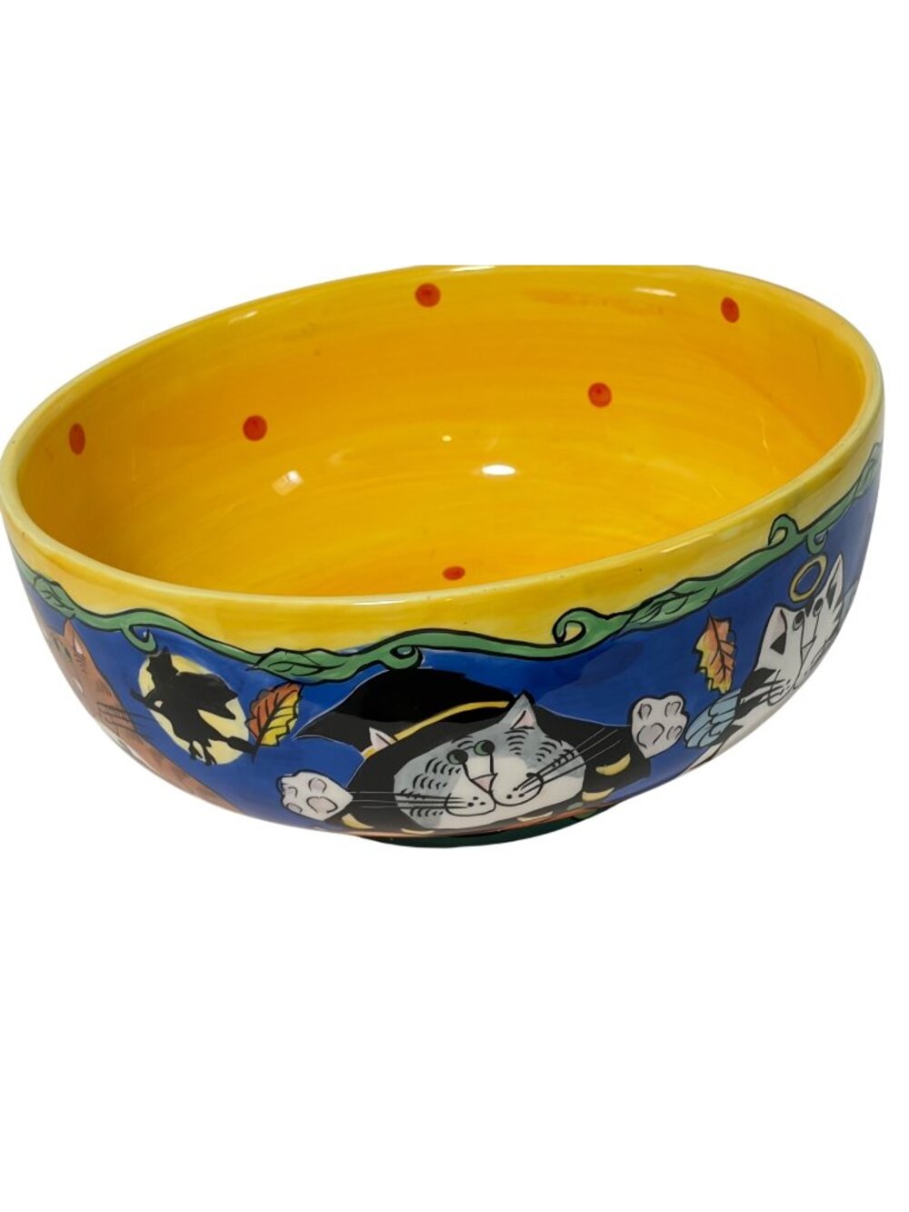 Vintage 2002 Catzilla Large Mixing SErving Bowl Ceramic Multicolor cats Hallowee